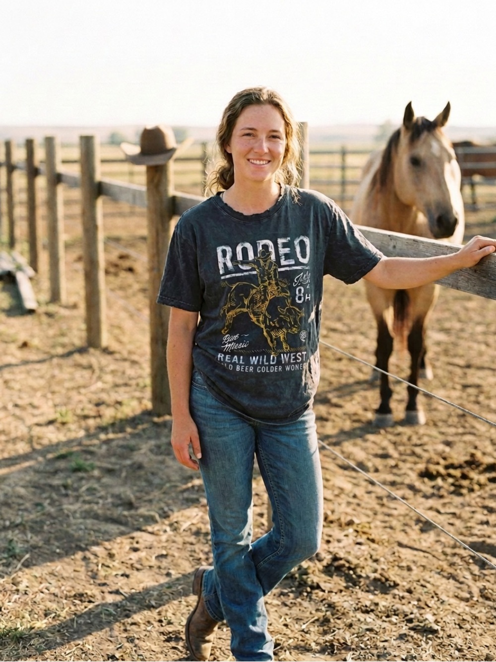 American Highway Real Wild West Rodeo Graphic Tee T-Shirt Medium M Black Western